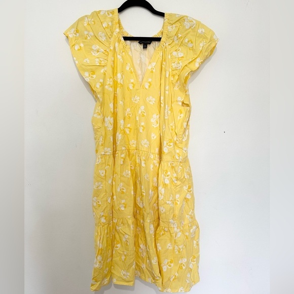 BANANA REPUBLIC RUFFLE TIERD HEM DRESS yellow mini dress spring ruffles girly - Picture 1 of 3